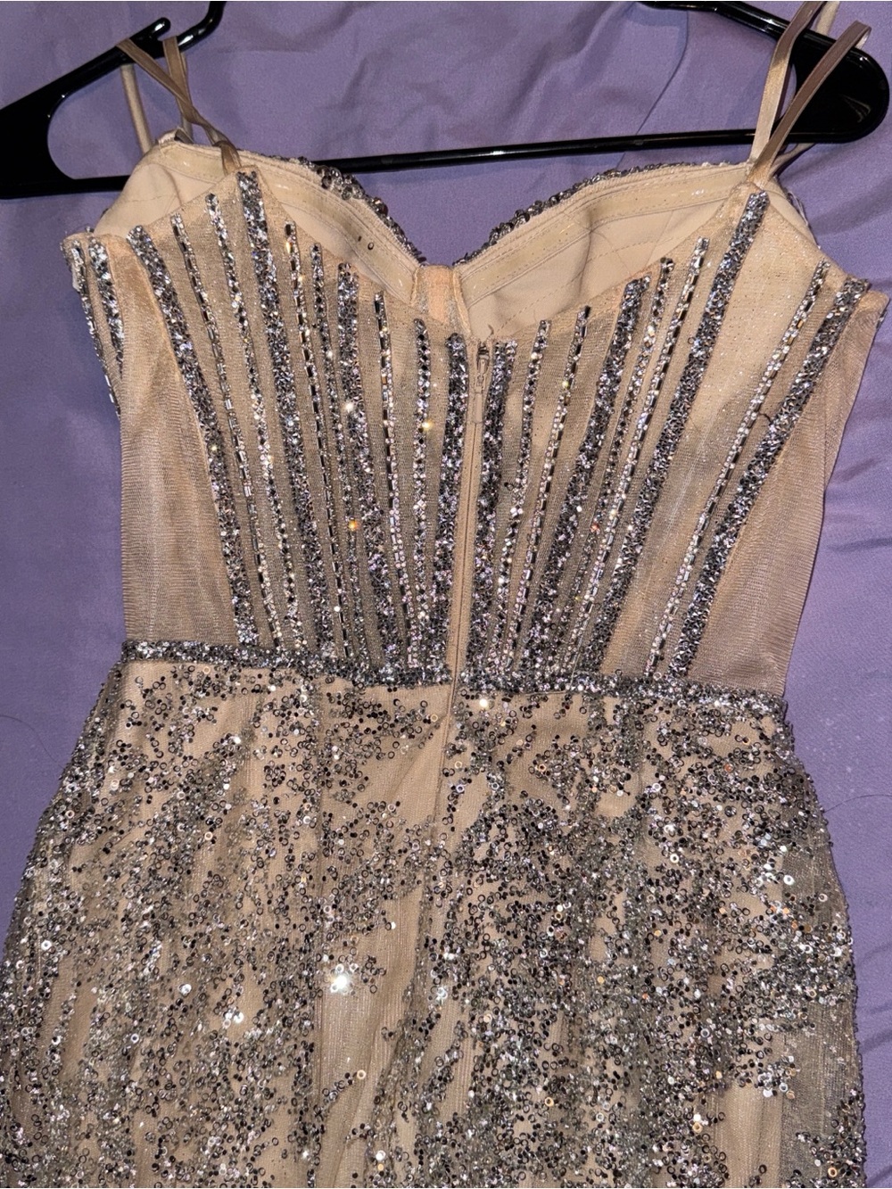 Beaded Champagne Prom Dress with Corseted Bodice - Picture 3 of 5